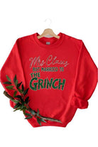 Red Mrs Claus but Married to the Grinch sweatshirt, a fun option among funny Christmas sweaters