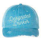 Light blue funny embroidered hats for men with 'Designated Drinker' text for casual style