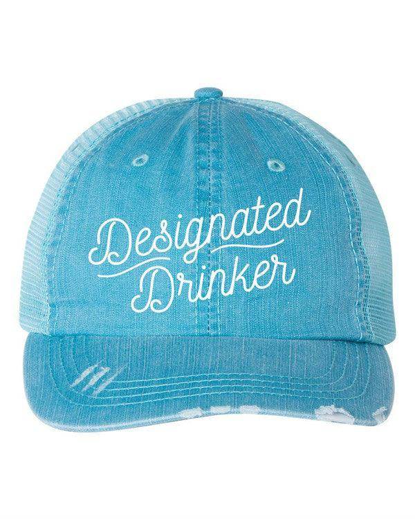 Light blue funny embroidered hats for men with 'Designated Drinker' text for casual style