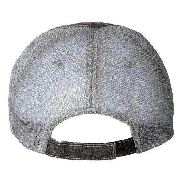 Back view of an Ocean and 7th funny embroidered hat for men with mesh design and adjustable strap