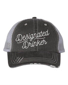 Ocean and 7th funny embroidered hats for men featuring the Designated Drinker slogan in stylish gray
