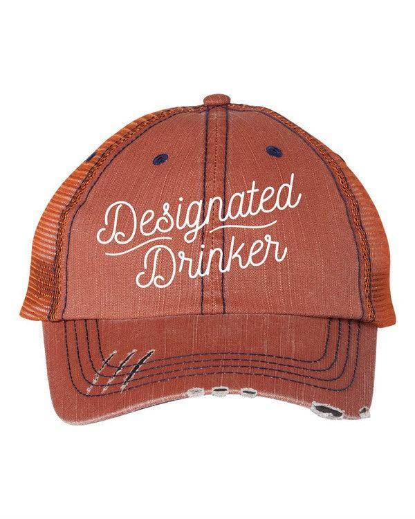 Funny embroidered hats for men featuring a Designated Drinker slogan in a stylish design