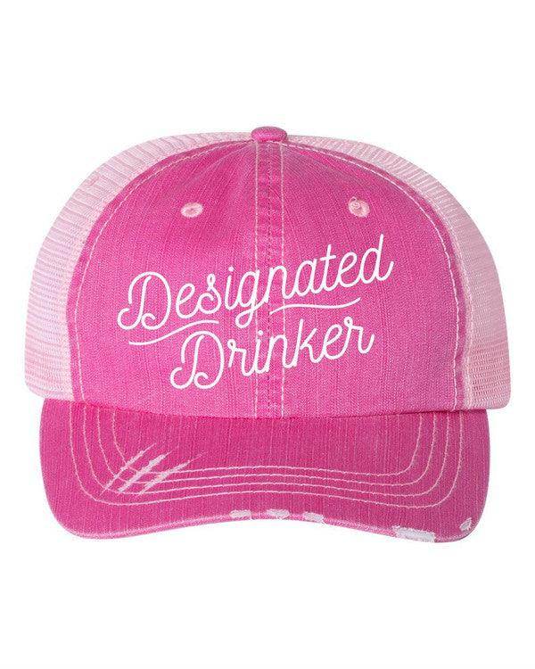 Ocean and 7th Funny Embroidered Hats for Men in Pink with Designated Drinker Text