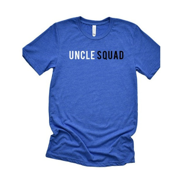 Wildberry Waves blue men's tee with Uncle Squad text funny uncle shirts design