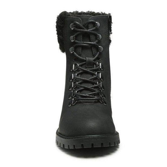 Rag Company Women's Fur Collar Hiking Boots with Lace-Up Front and Durable Sole