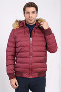 Fur Hooded Burgundy Men Down Coat – front view