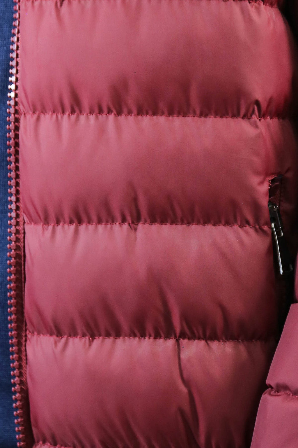 Fur Hooded Burgundy Men Down Coat – fabric detail view