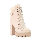 Rag Company fur lined heeled boots in beige with lace-up design and chunky heel for stylish winter wear