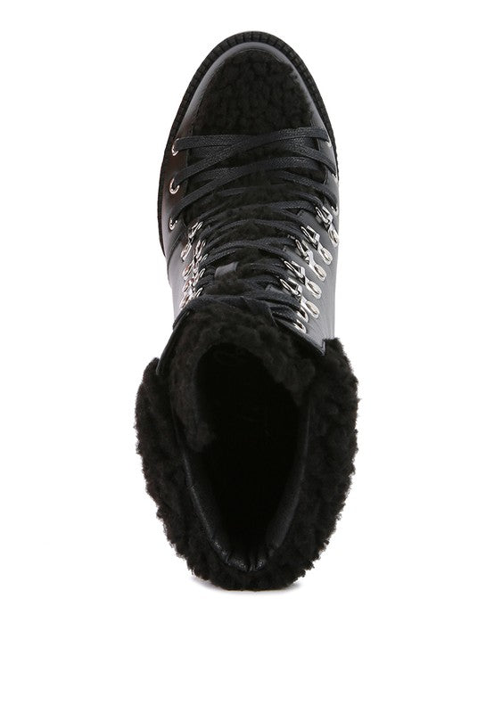 Rag Company fur lined heeled boots with lace-up design for stylish winter footwear