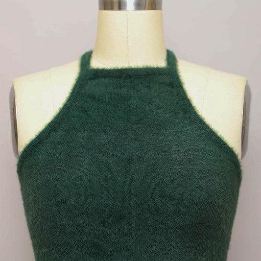 Women's Shirts - Cropped Tops Fuzzy Sweater Halter Cropped Top