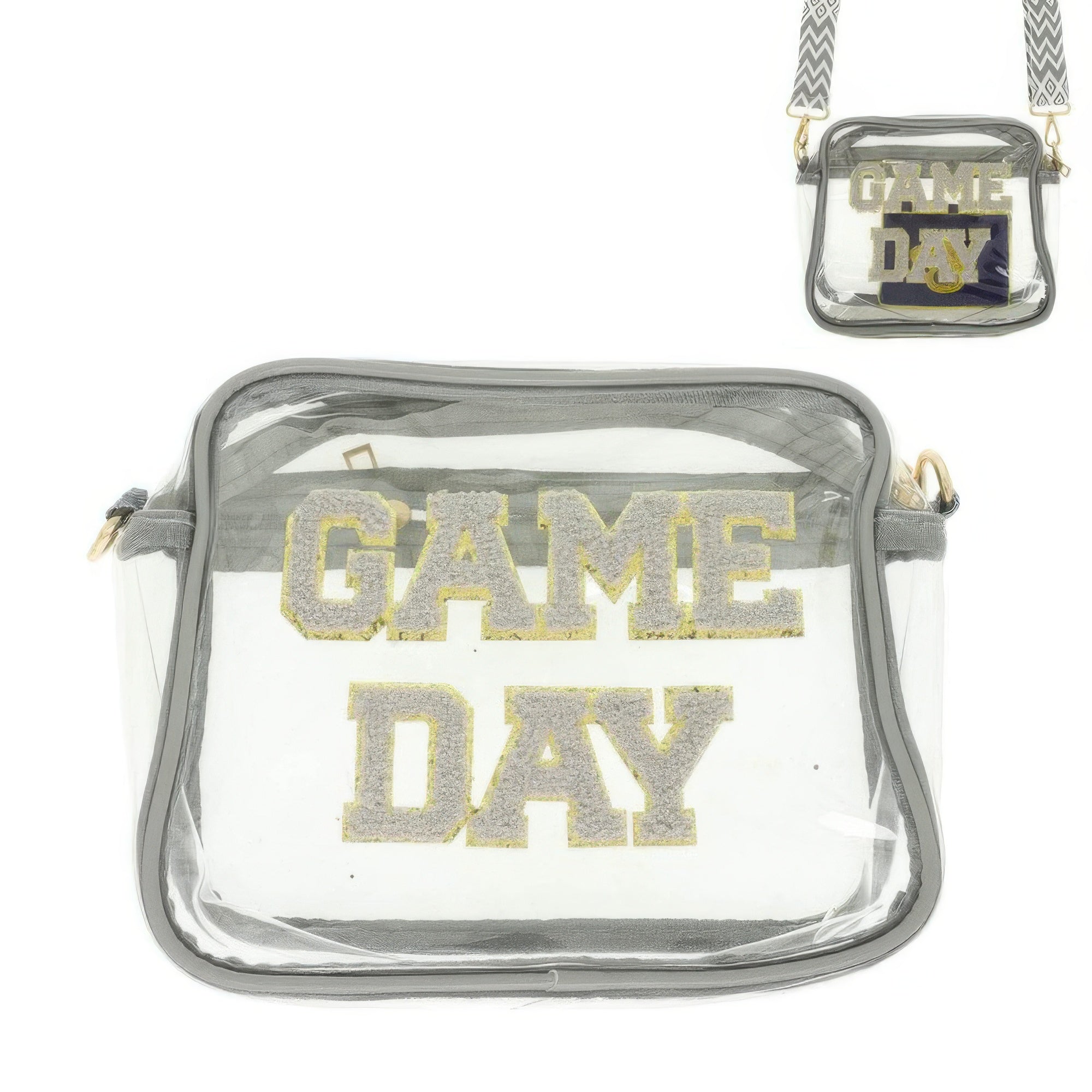 Game day transparent purse with bold lettering for stylish stadium accessories