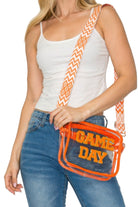 Game day transparent purse in orange with a stylish strap, perfect for game day outings