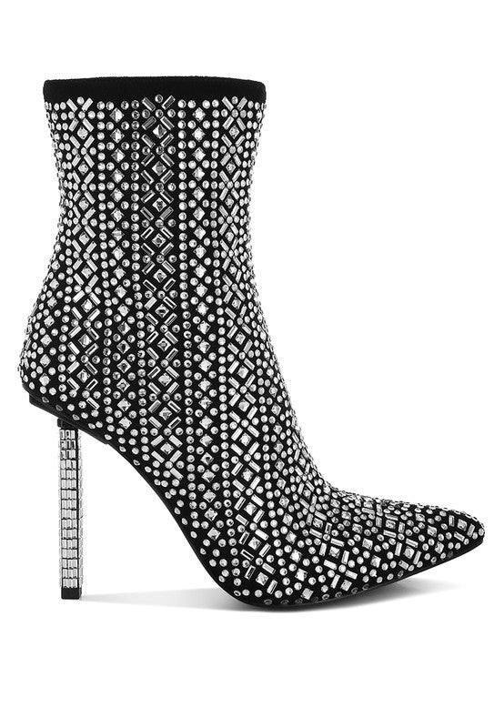 Rag Company gem embellished ankle boots with pointed toe and stiletto heel for a glamorous look