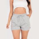VacationGrabs gray french terry shorts for women with drawstring waist and side pockets