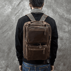 Stylish genuine leather backpack briefcase in brown with multiple pockets for versatile use