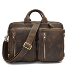 VacationGrabs genuine leather backpack briefcase with multiple zippered pockets and a sturdy shoulder strap