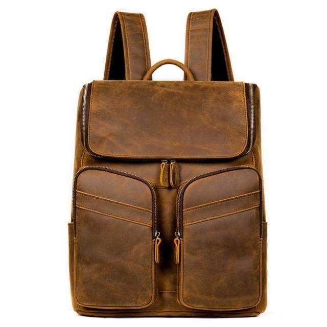 Genuine leather backpack for men with multiple pockets and durable straps for everyday use