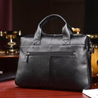 Genuine leather briefcase with slim design and secure zip pocket for stylish professionals