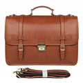 Genuine leather business bag in brown with detachable strap and classic design for professionals