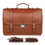 Genuine leather business bag in brown with detachable strap and classic design for professionals