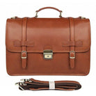 Genuine leather business bag in brown with dual buckle closures and detachable shoulder strap