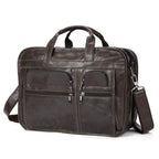 Genuine leather business briefcase by VacationGrabs with multiple pockets and adjustable strap