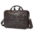 VacationGrabs genuine leather business briefcase with multiple zippered pockets and adjustable shoulder strap