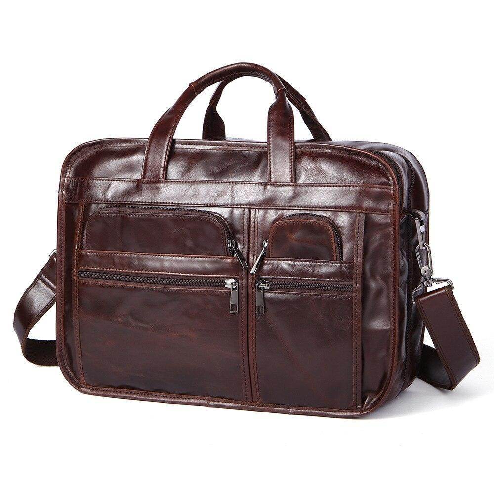 Genuine leather business briefcase by VacationGrabs with multiple pockets for organization and a sleek design
