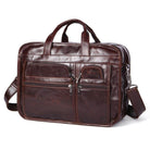 Genuine leather business briefcase with multiple pockets and adjustable shoulder strap for professional use