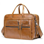 VacationGrabs genuine leather business briefcase with multiple pockets and detachable shoulder strap