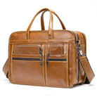VacuumGrabs genuine leather business briefcase with multiple zippered pockets and carrying handles
