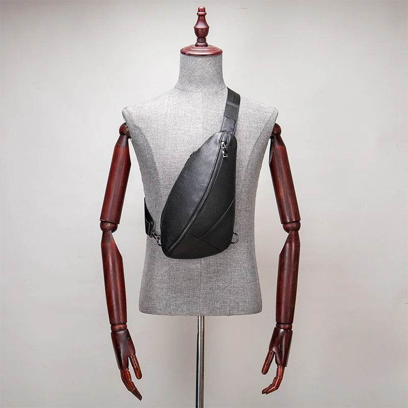 black genuine leather chest bag for stylish everyday use