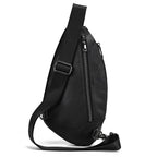Black genuine leather chest bag for travel and outdoor use