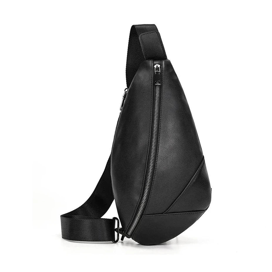 black genuine leather chest bag for stylish everyday use