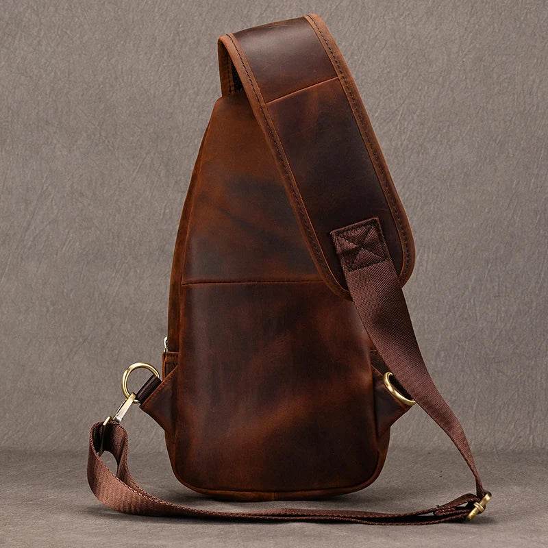 Brown genuine leather chest bag for daily use