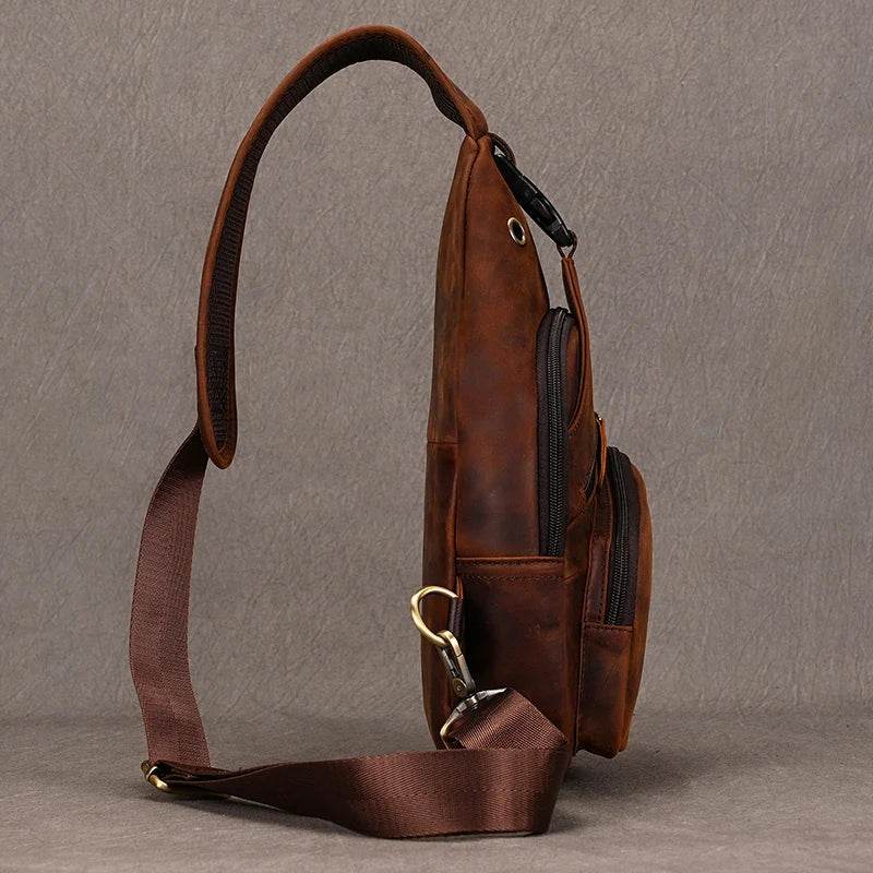genuine leather chest bag in brown, perfect for everyday use