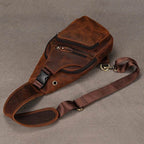Brown genuine leather chest bag for stylish travel and daily use