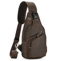 Men's genuine leather chest bag for daily use, brown color