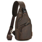 Men's genuine leather chest bag for daily use, brown color