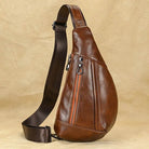 Brown genuine leather chest bag for casual outings