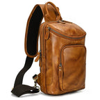Genuine leather chest bag, brown, perfect for daily use