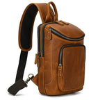 VacationGrabs genuine leather chest bag in tan, perfect for daily use