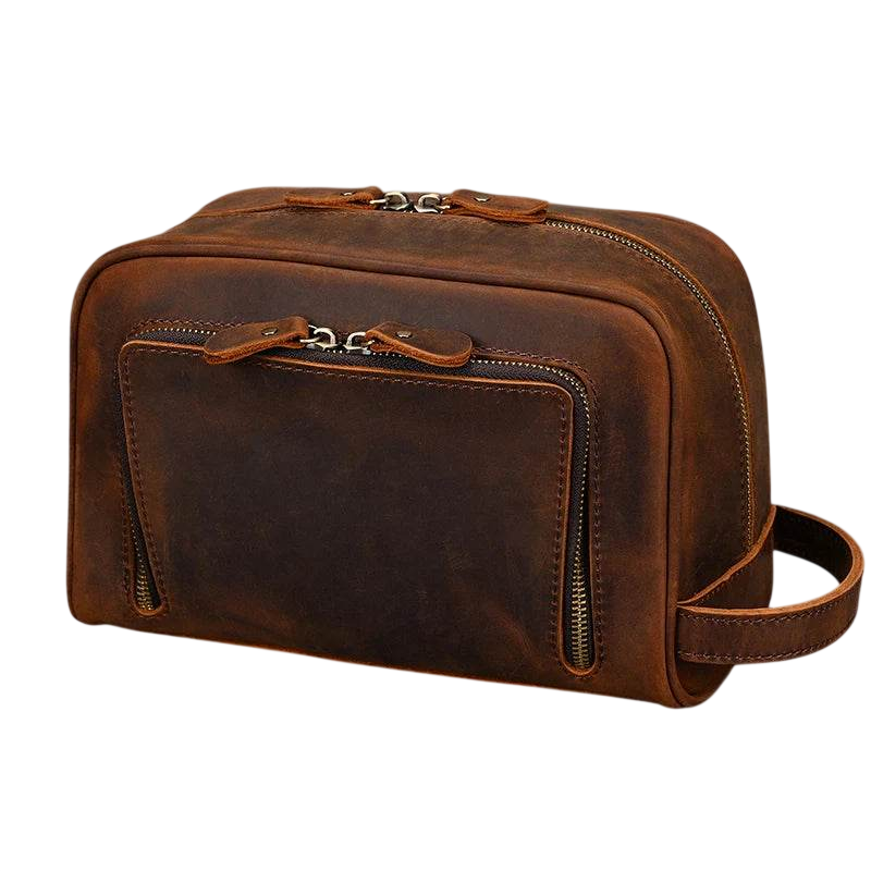 Trousse de Toilette en Cuir Véritable avec Dragonne pour Hommes et Femmes