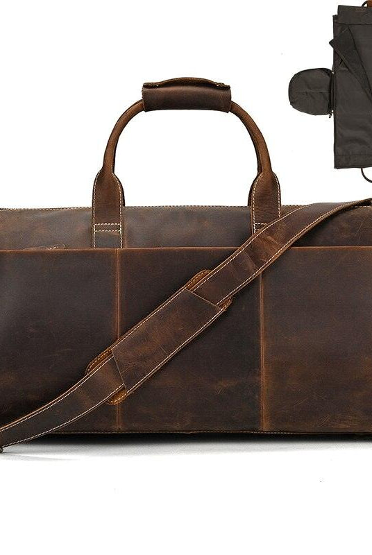 Luggage & Bags - Duffel Genuine Leather Folding Duffel Bag For Business Suit And...