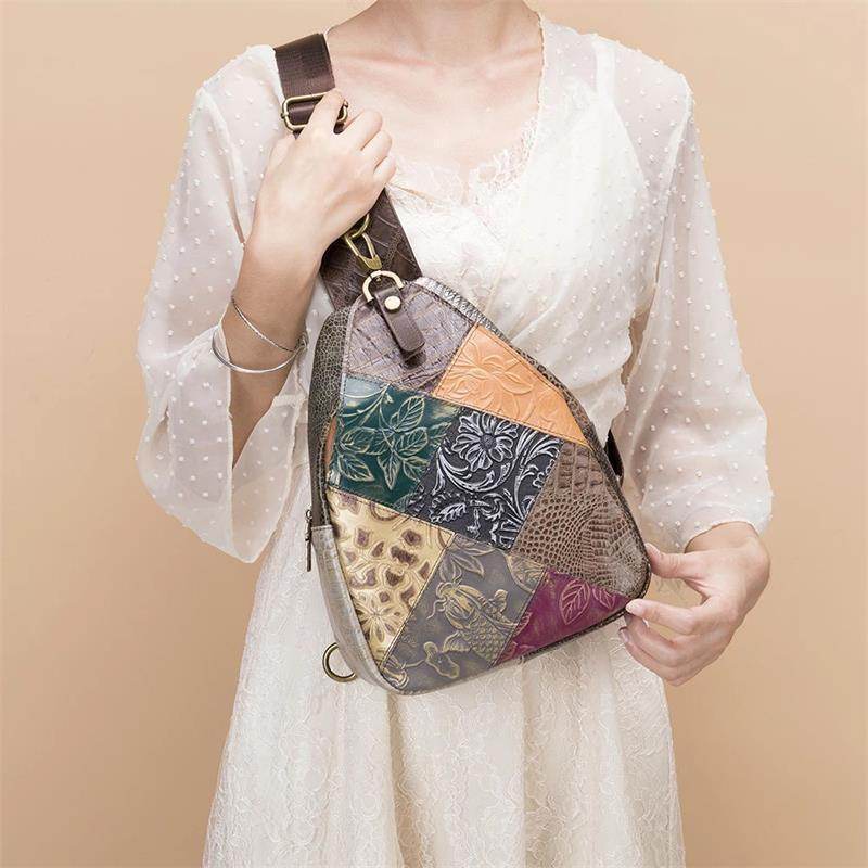 Stylish genuine leather hobo bags with a unique patchwork design for everyday use
