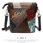 Genuine leather hobo handbag with a unique patchwork design and adjustable strap for stylish outings