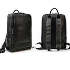 Stylish genuine leather laptop backpack with padded straps and multiple compartments for organization