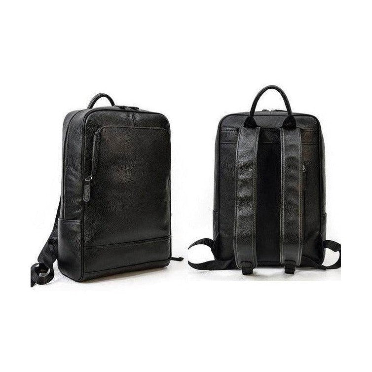Stylish genuine leather laptop backpack with padded straps and multiple compartments for organization
