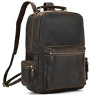 Genuine leather laptop backpack with multiple pockets and adjustable shoulder straps for easy travel