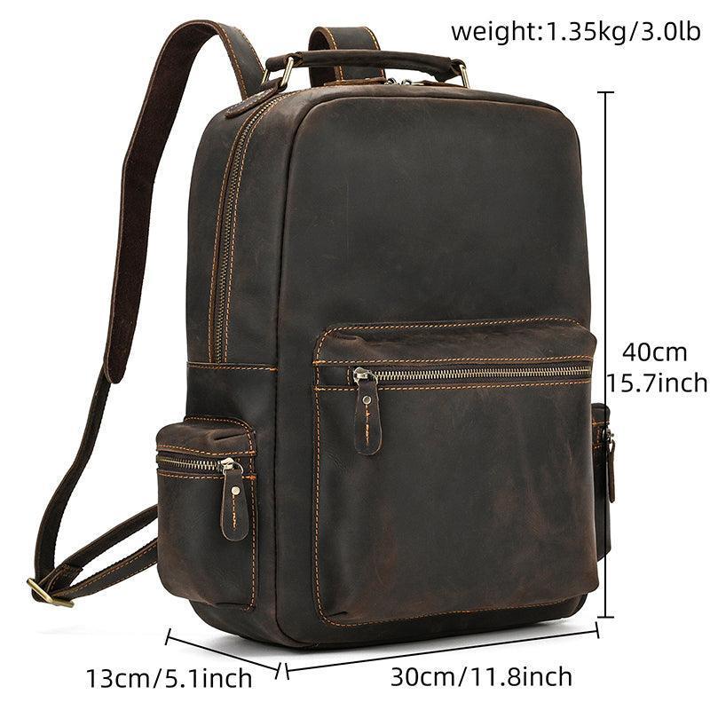 Mens Brown Leather Backpack with 16in Laptop Capacity - – VacationGrabs